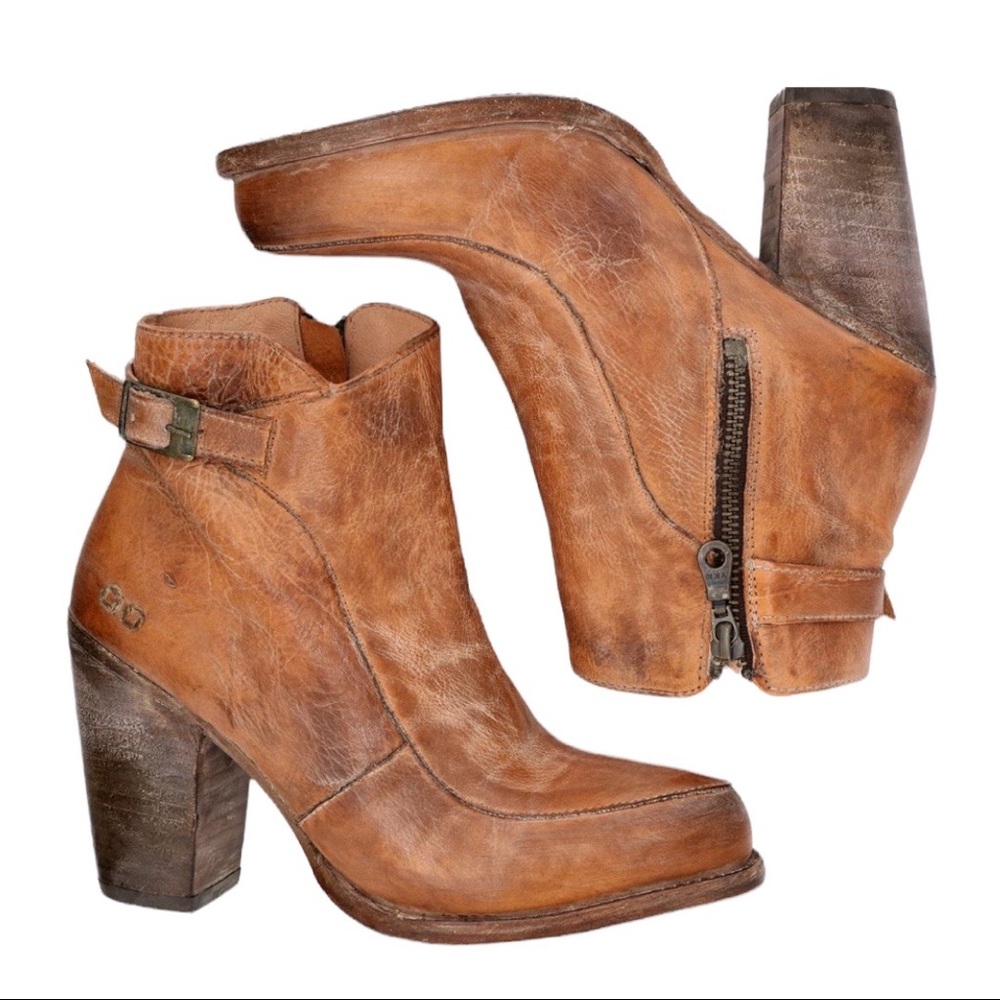 Bed Stu: Isla Tan Rustic Distressed Leather Ankle Heel Booties
